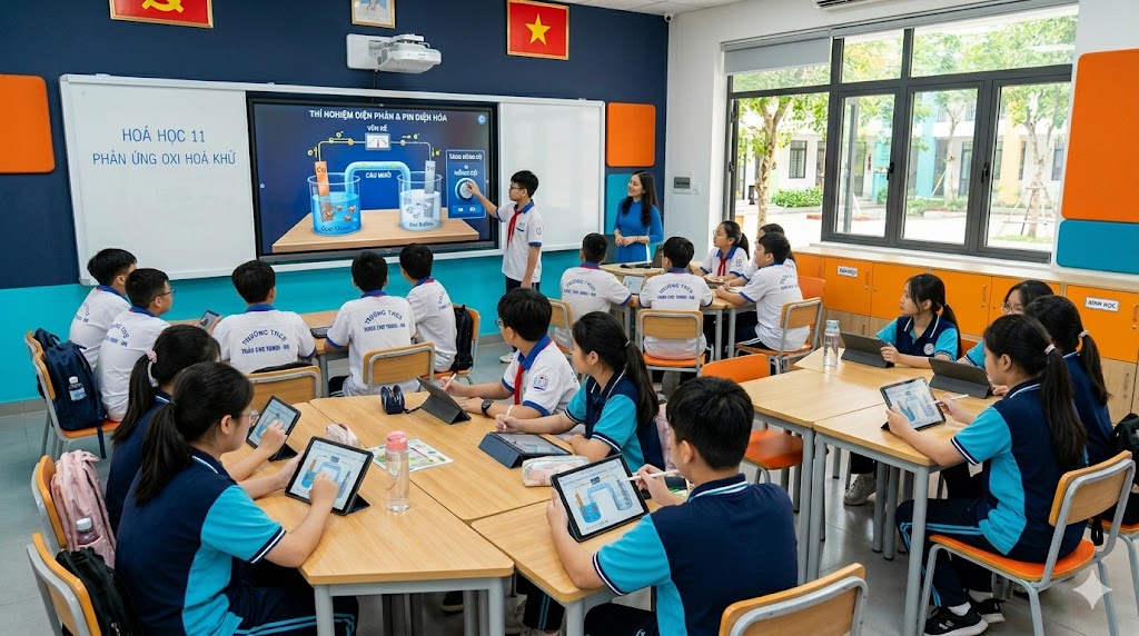 Màn hình tương tác THCS mô phỏng thí nghiệm Vật lý Hóa học Sinh học an toàn lặp lại nhiều lần