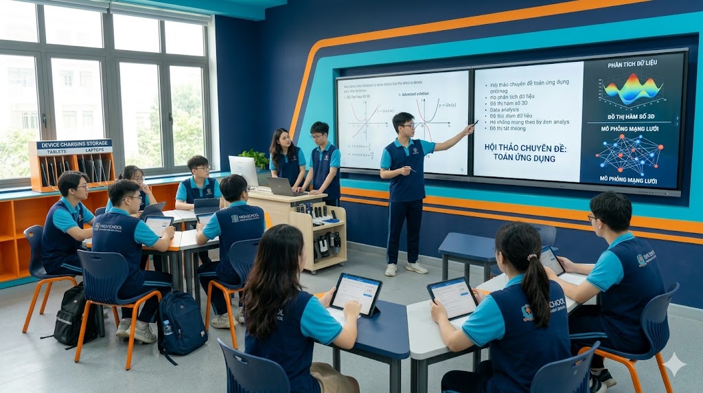 Nội thất lớp THPT thông minh với bàn ghế module phục vụ seminar thuyết trình và luyện đề cá nhân