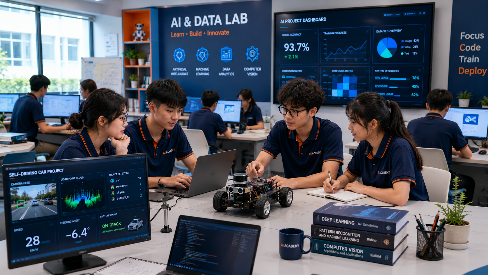 Phòng STEM AI THPT với học sinh lớp 10-12 làm dự án AI chuyên sâu và nghiên cứu khoa học